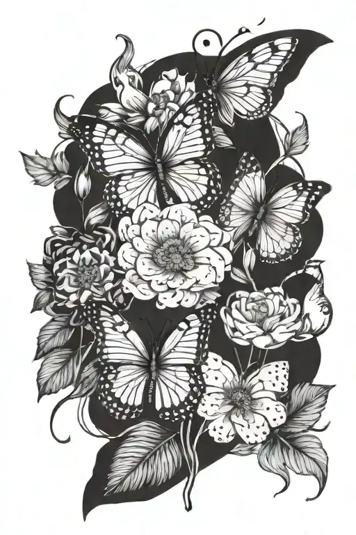 Dark Feminine Flowers And Butterflies