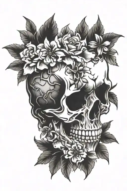 Skull And Flowers Intertwined