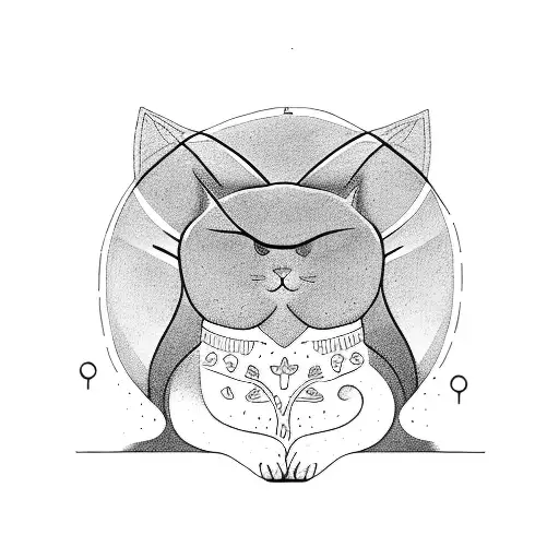 A Blackwork Tattoo Of A Cat Surrounded By A Forest