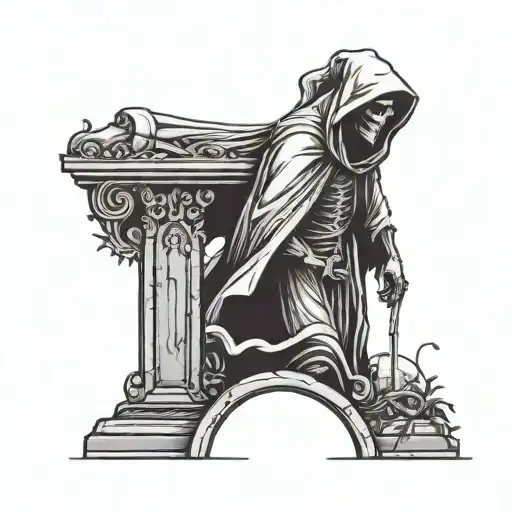 Grim Reaper Standing Above Grave Stone