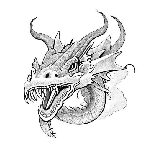 Dragon Head With Lilies Framing It