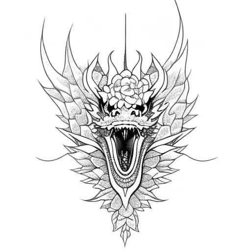 Dragon Head With Flowers Bordering
