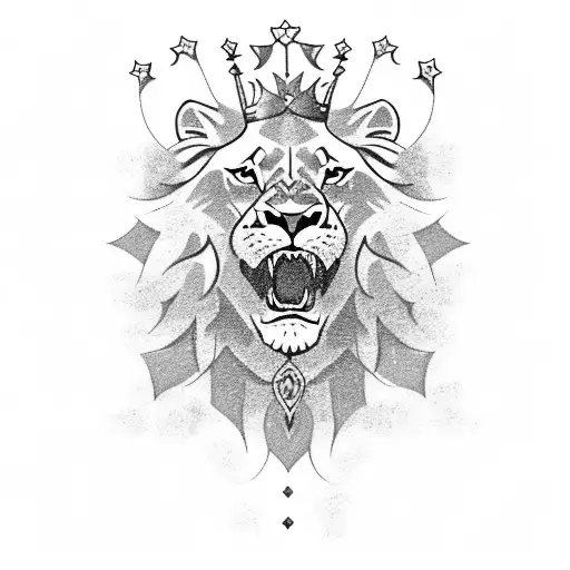 A Majestic Lion With A Roaring Expression Wearing A Regal Crown