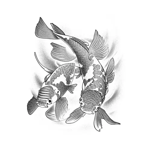 Koi Fish Swimming Upwards Against A Strong Current Going To A Chinese Shrine