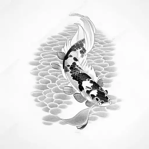 Koi Fish Swimming Upwards Against A Strong Current Going To A Chinese Shrine