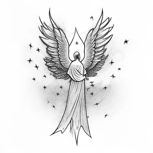 A Majestic Angel Soaring Through The Night Sky With A White Dove Perched On Its Shoulder