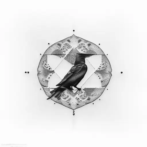 A Blackwork Design Of Piano Keys Forming The Shape Of A Crow