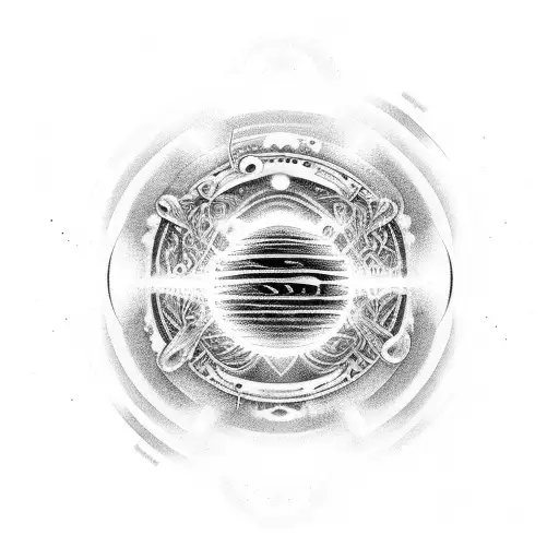 A Cosmic Symphony Of Music Notes And Planets Swirling Around A Ufo