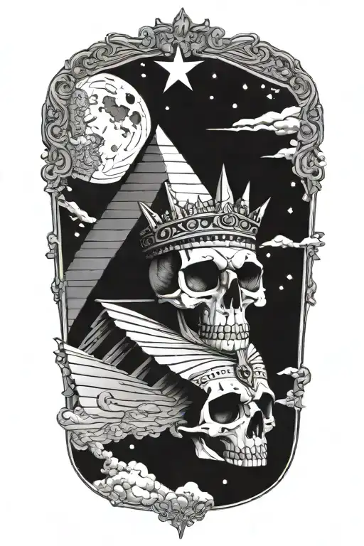 Skull Crown Egypt Pyramid Moon