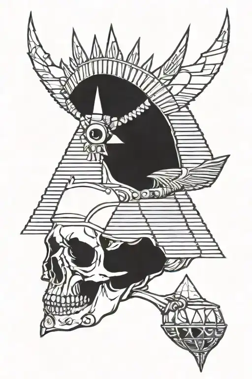 Skull Crown Egypt Pyramid Moon