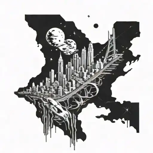 A Futuristic Cityscape Of Pittsburgh With A Hidden Buddha Statue And Space-themed Elements