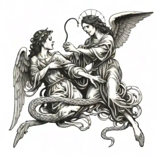 Holy Mary And Archangel Gabriel Fighting With Snake