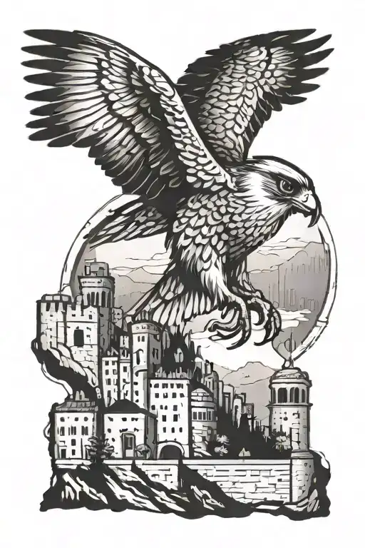 Falcon With Fortress In Background