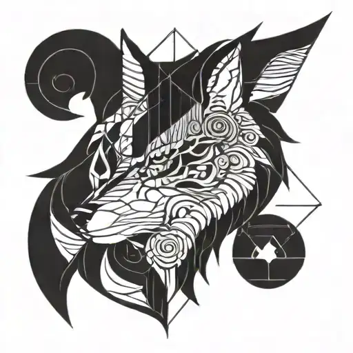 A Geometric Wolf Design Incorporating Elements Of The Fleur De Lis And Viking Symbols
