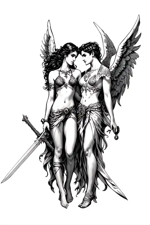 Male Angel And Female Angel And Sword Sexy