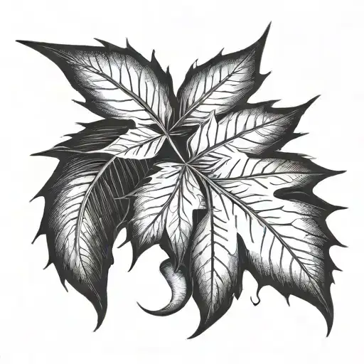 Canabis Leaf With A Crescent Moon Below