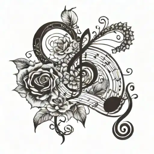 Musical Notes Intertwined With Delicate Floral Patterns