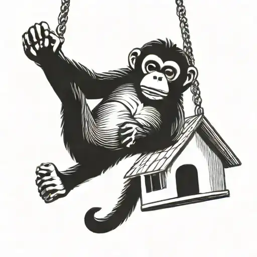 A Real Estate Sign With A Playful Monkey Swinging From It