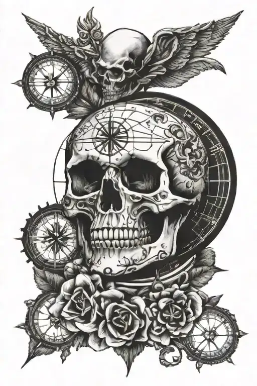 Compass And Skull Tattoo