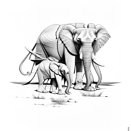 Two Egyptian Elephants Walking Side By Side In A Desert Oasis