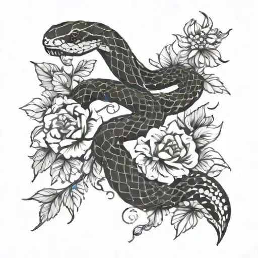 Snake Ans Flowers Blooming