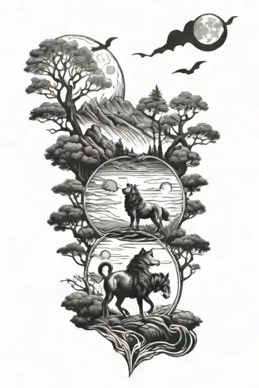 Landscape With Gladiator 5 Wolves And Moon