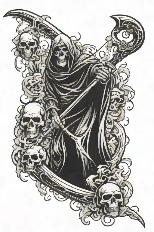 Reaper With A Scythe And A Skull In The Smoke