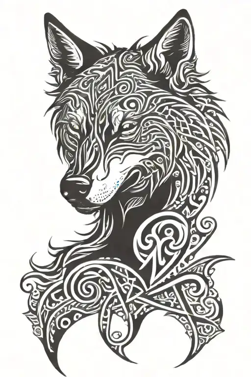 Letters T And A Embedded In Tribal Wolf Head
