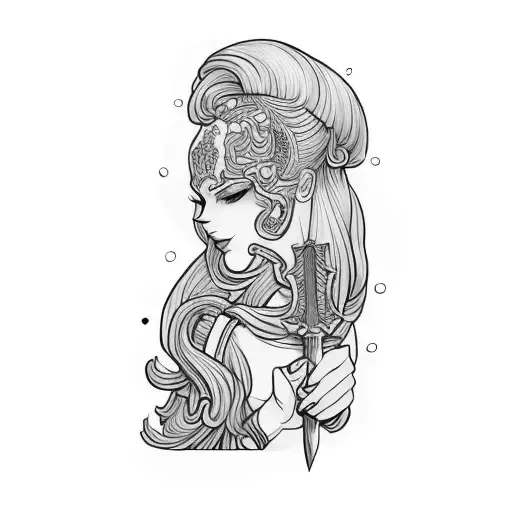 A Woman Holding A Sword