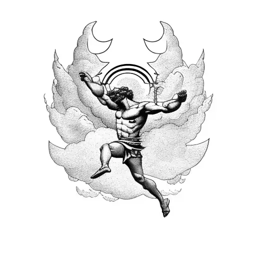 Greek God Icarus Flying Towards The Cloud Shaped Like An 8