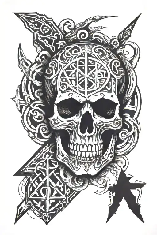 Scandinavian Runes And Skull