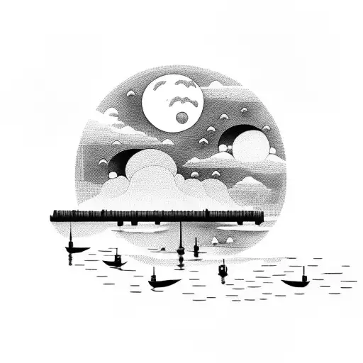 Lake With Moon Reflection And Docks On Horizon