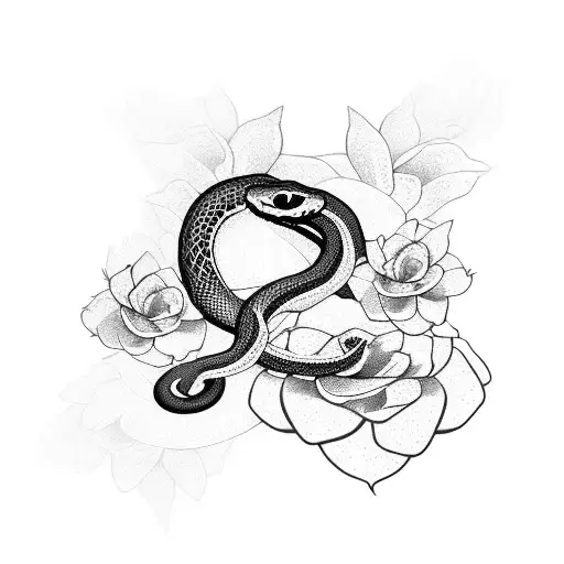 A Snake Slithering Through Blooming Flowers