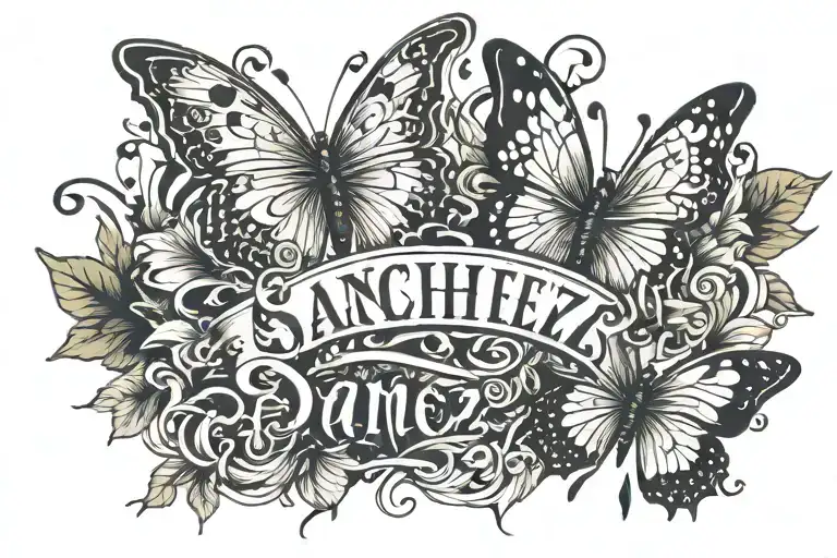 Lettering Sanchez With Butterflys Souronding