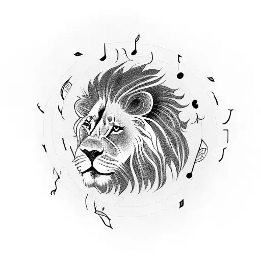 A Lion Playing A Guitar Surrounded By Musical Notes