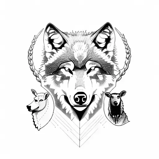 Wolf And Bears In A Forst And Sheep That The Sheep Standing Vedy