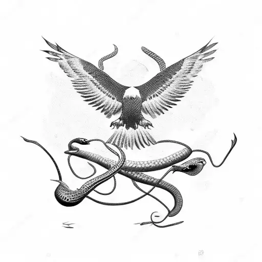 Eagle And Snake With Dark Background