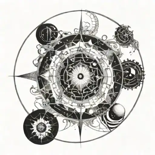 A Gothic Interpretation Of A Celestial Map Intertwined With Intricate Blackwork Designs