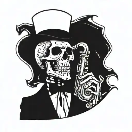 Skeleton In A Top Hat Playing The Saxophone