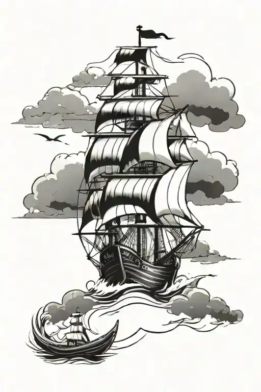 Pirate Ship Sailing Through Stormy