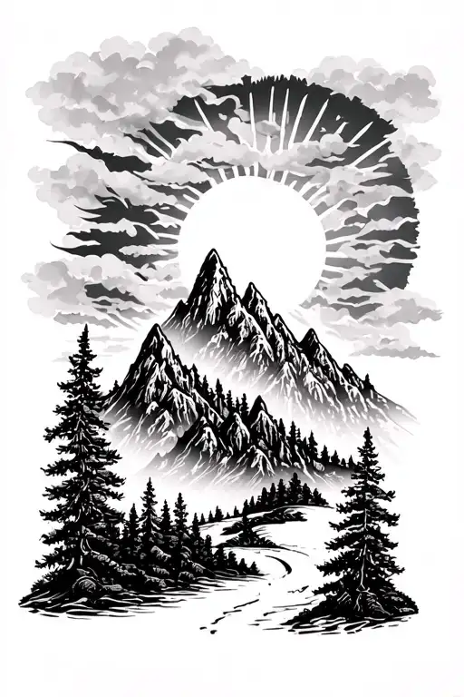 Forest Mountains Sun