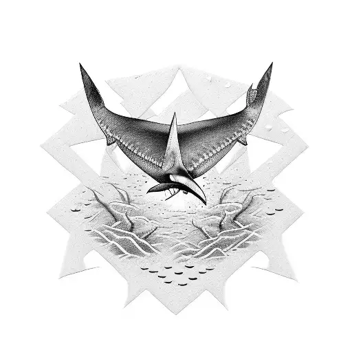 Combine Animal Elements Like A Raven And A Shark In A Dotwork Tattoo Design