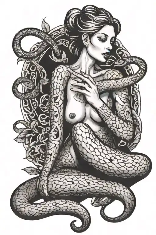 Nude Girl Smoking Joint Snake Wrapped