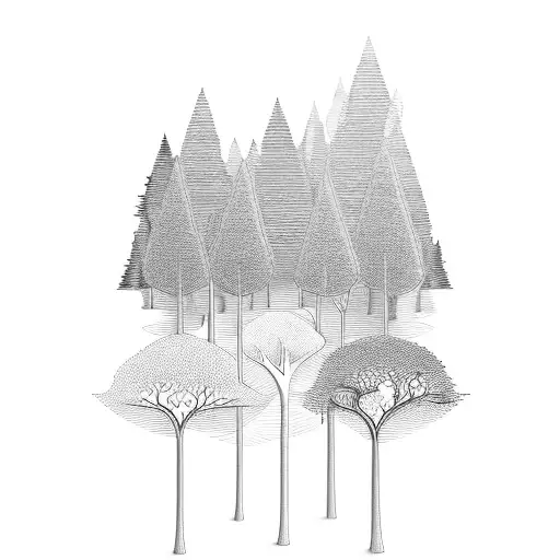 A River Flowing Through A Forest Of Geometric Trees