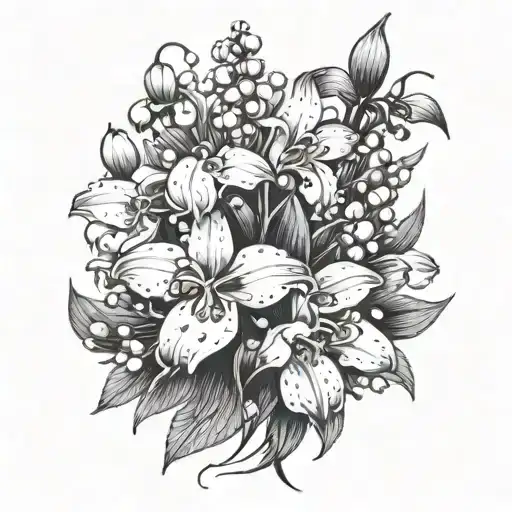 Upper Thigh Tattoo Lily Of The Valley Bouquet With Small Wasps