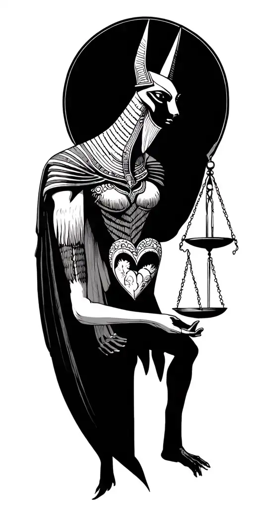 Anubis Holding The Balance Scale With Heart And The Tree Of Life