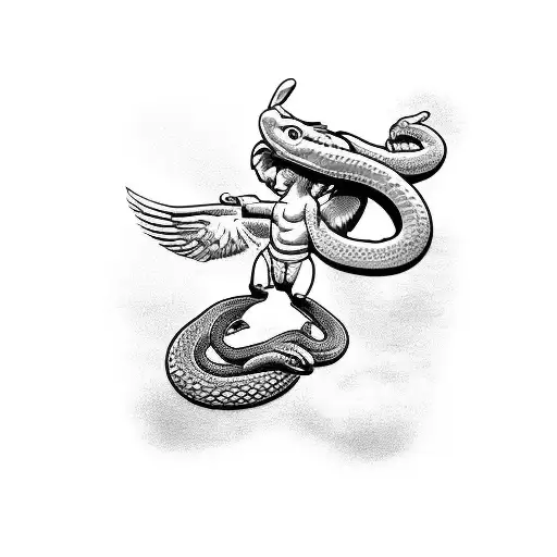 Cupid Fighting A Snake