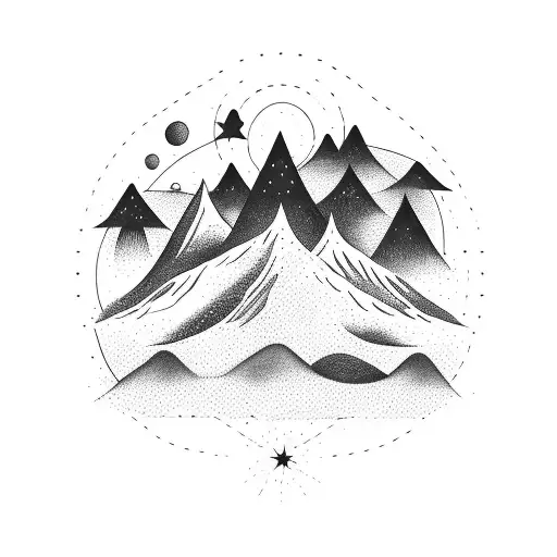 Trees With A Mountain With Space And Stars Above