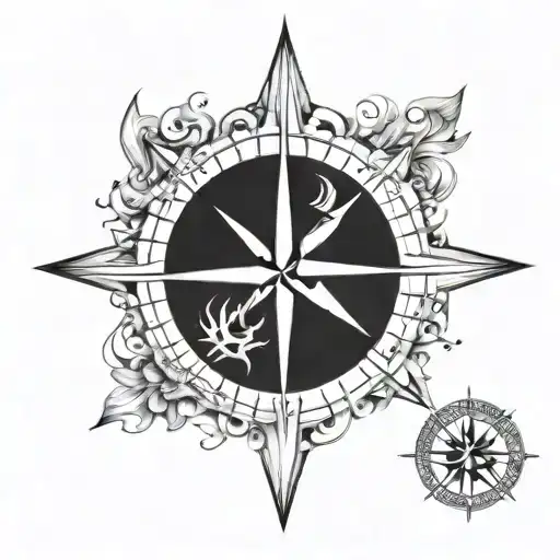 A Tattoo Design Of A Compass Rose With Each Direction Pointing Towards A Different Family Member