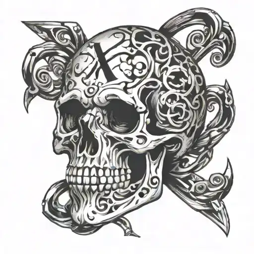 Skull With Roman Numerals Intertwined